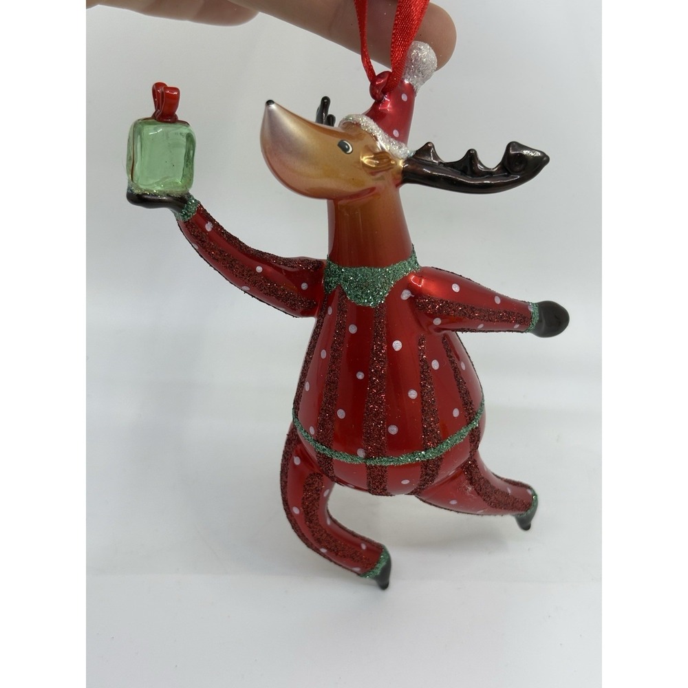 Vintage Glass Reindeer Dancing Ornament Christmas  Polka Dot Christmas Gift